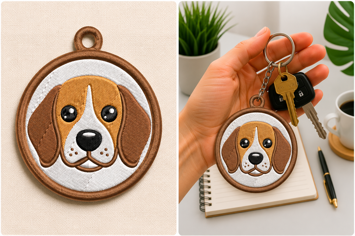 Beagle Keychain Embroidery Design