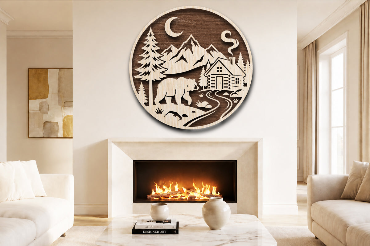 Bear Mountain Cabin Round Sign SVG