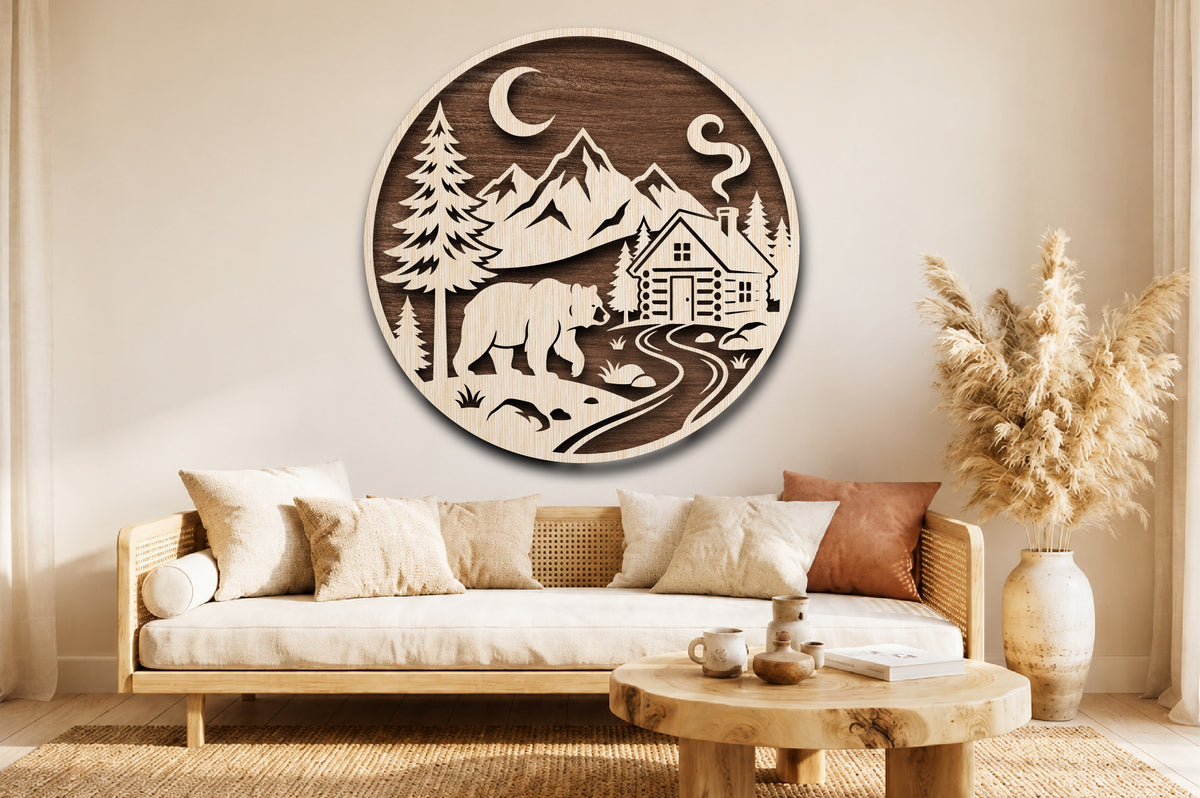 Bear Mountain Cabin Round Sign SVG