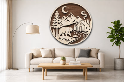 Bear Mountain Cabin Round Sign SVG