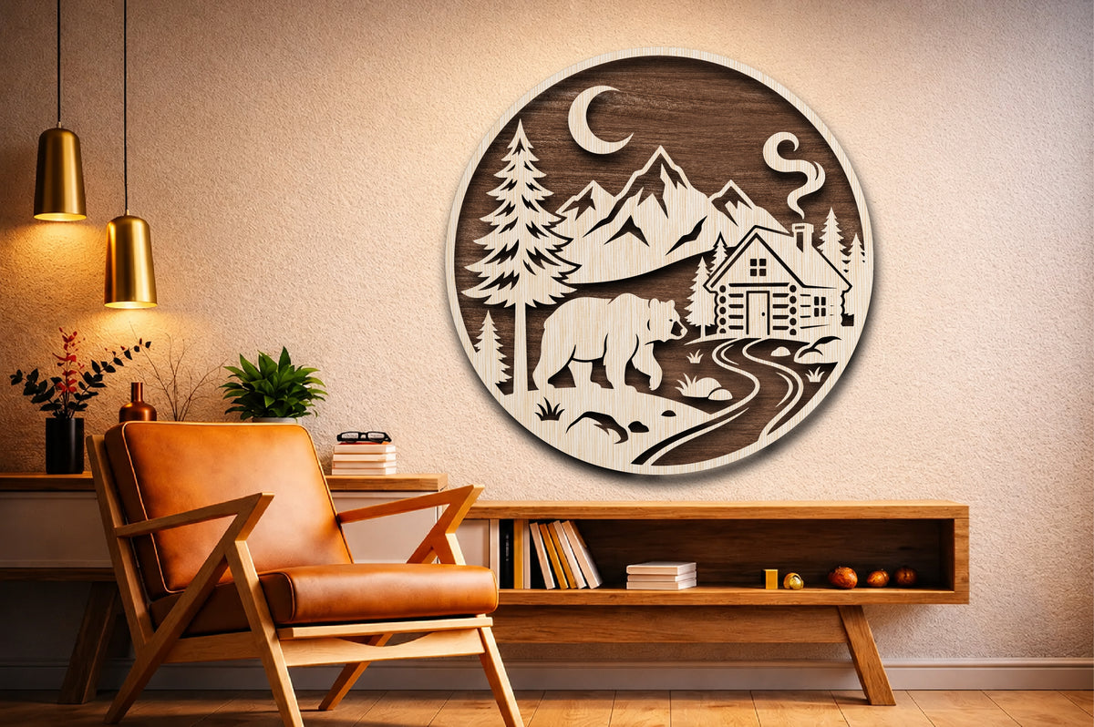 Bear Mountain Cabin Round Sign SVG