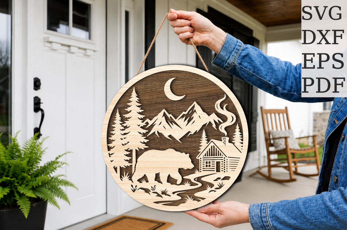 Bear Mountain Round Sign SVG Laser Cut