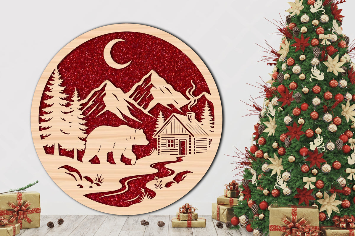 Bear Wilderness Round Laser Cut SVG