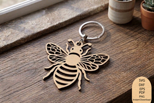 Bee Keychain Laser Cut SVG, Honey Bee Keychain Ornament Cut File