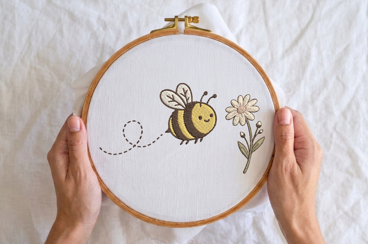 Bee and Flower Embroidery Design – Cute Bee & Floral Machine Embroidery Pattern, Beautiful Nature Embroidery Design