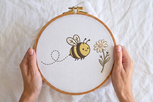 Bee and Flower Embroidery Design – Cute Bee & Floral Machine Embroidery Pattern, Beautiful Nature Embroidery Design