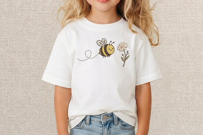 Bee and Flower Embroidery Design – Cute Bee & Floral Machine Embroidery Pattern, Beautiful Nature Embroidery Design