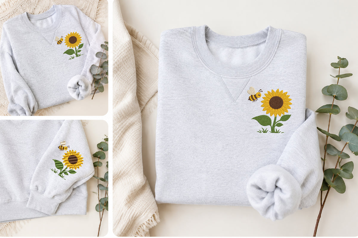 Bee and Sunflower Embroidery Design