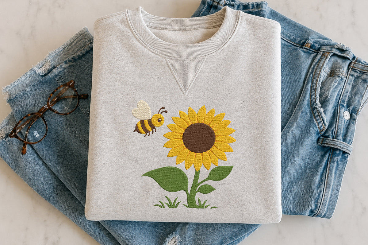 Bee and Sunflower Embroidery Design