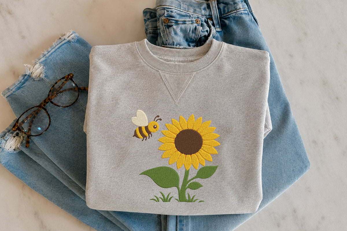 Bee and Sunflower Embroidery Design