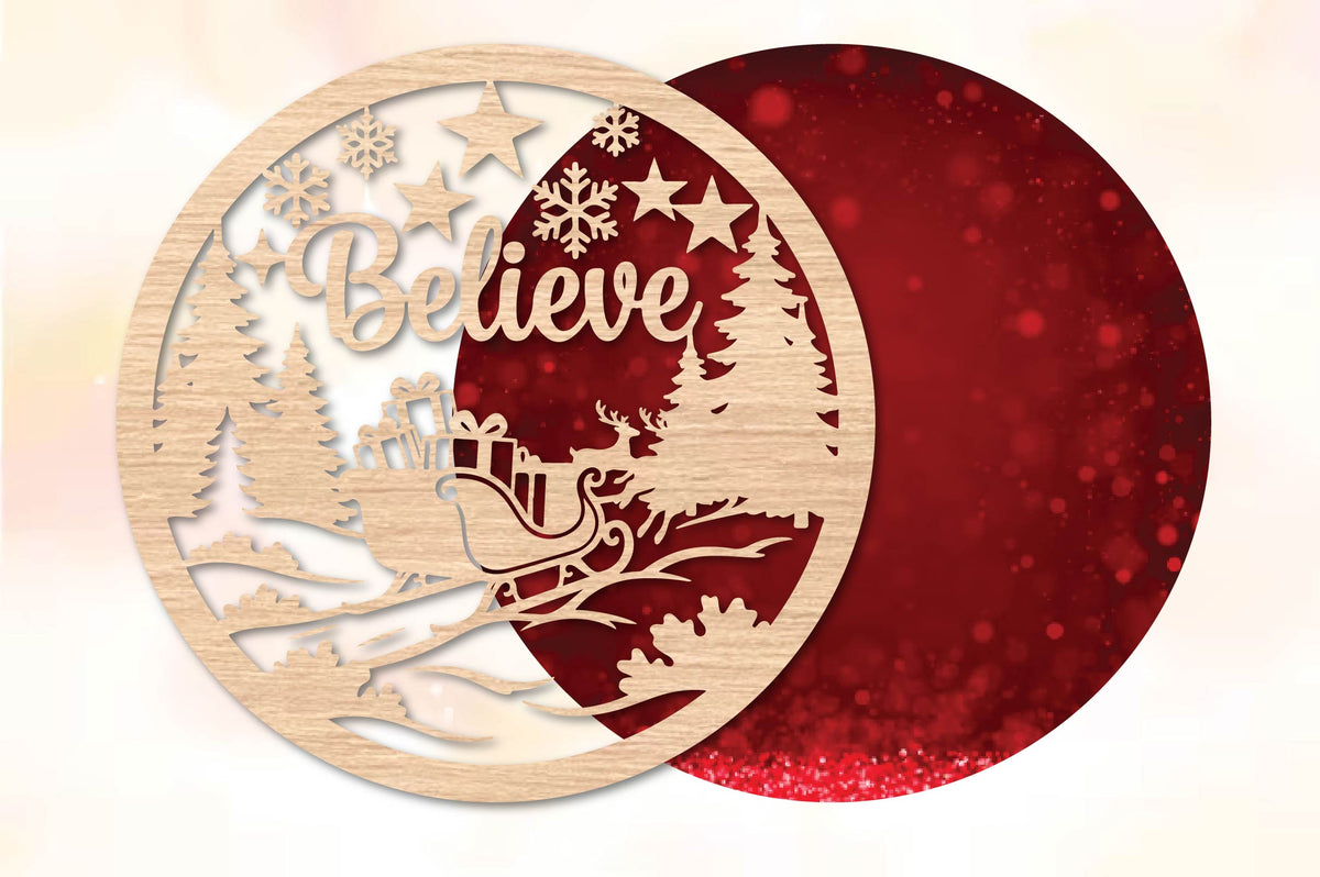 Believe Christmas Sleigh Laser Cut SVG