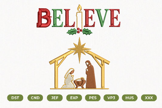 Believe Nativity Embroidery Design