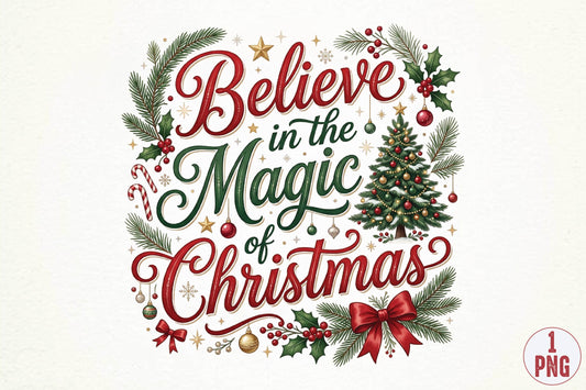 Believe in the Magic of Christmas PNG, Christmas Tree Holiday Sublimation Design, Festive Xmas Shirt