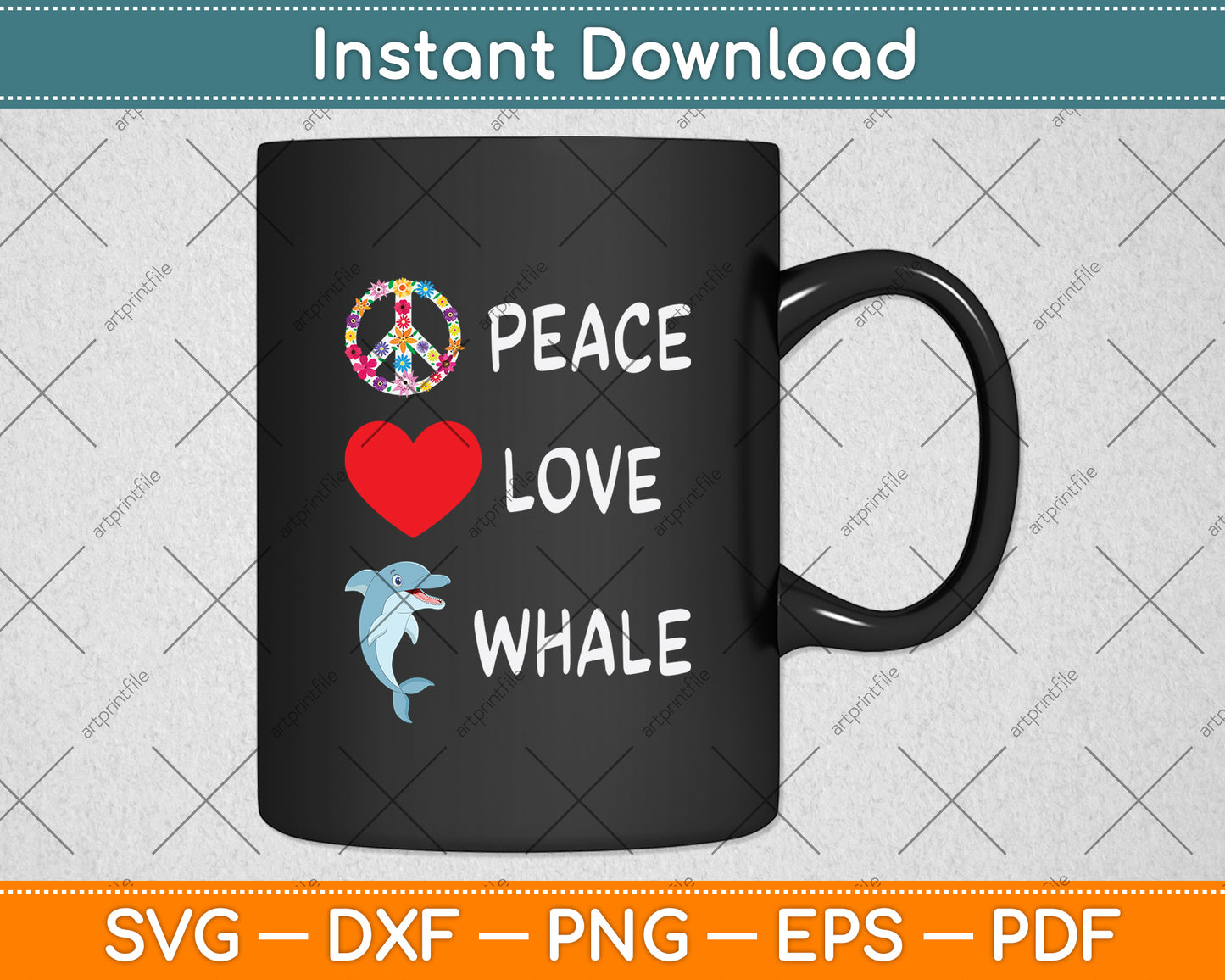 Beluga Whale Love Peace Svg Png Dxf Digital Cutting File