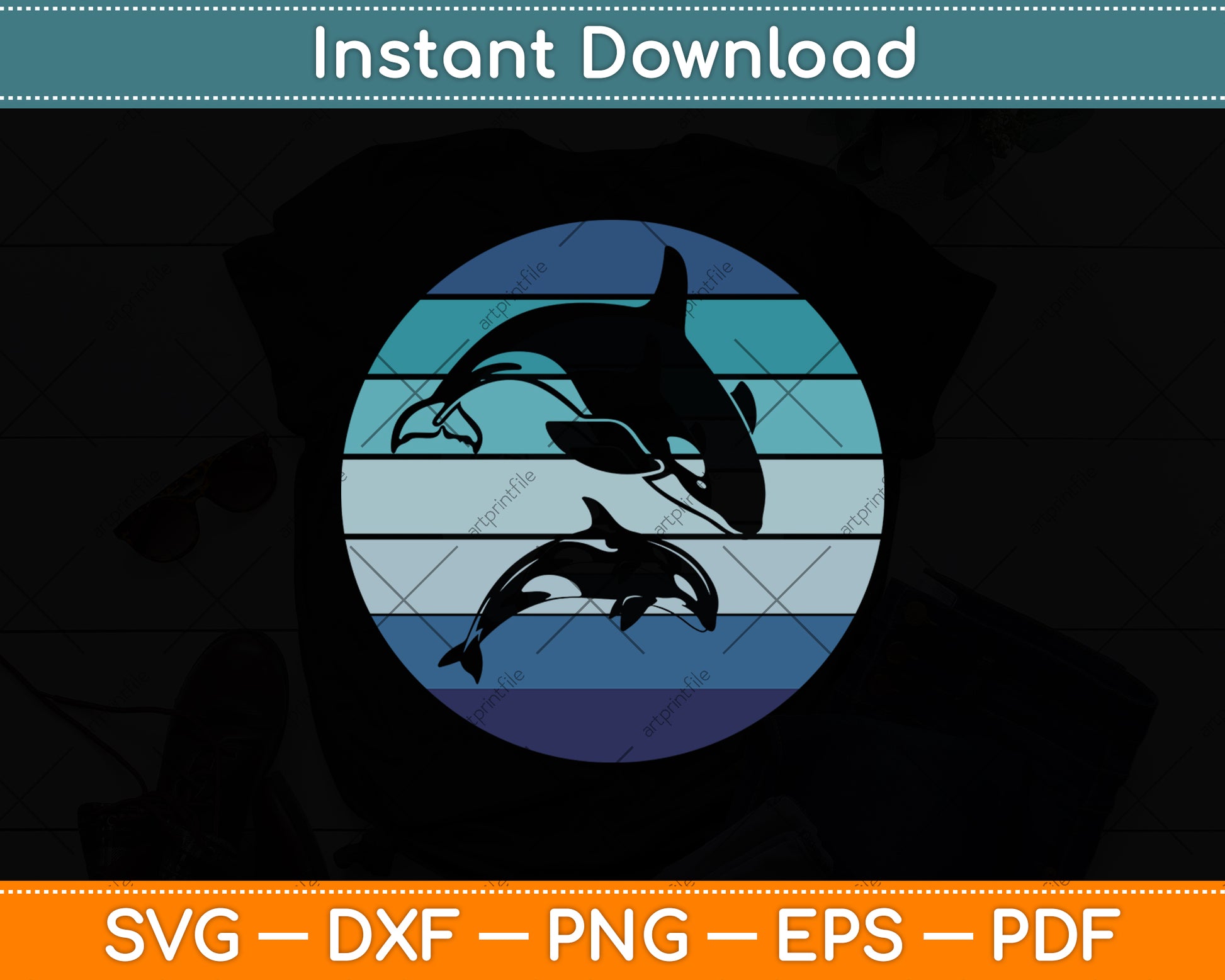 Beluga Whale Ocean Diving Retro Orca Svg Png Dxf Digital Cutting File