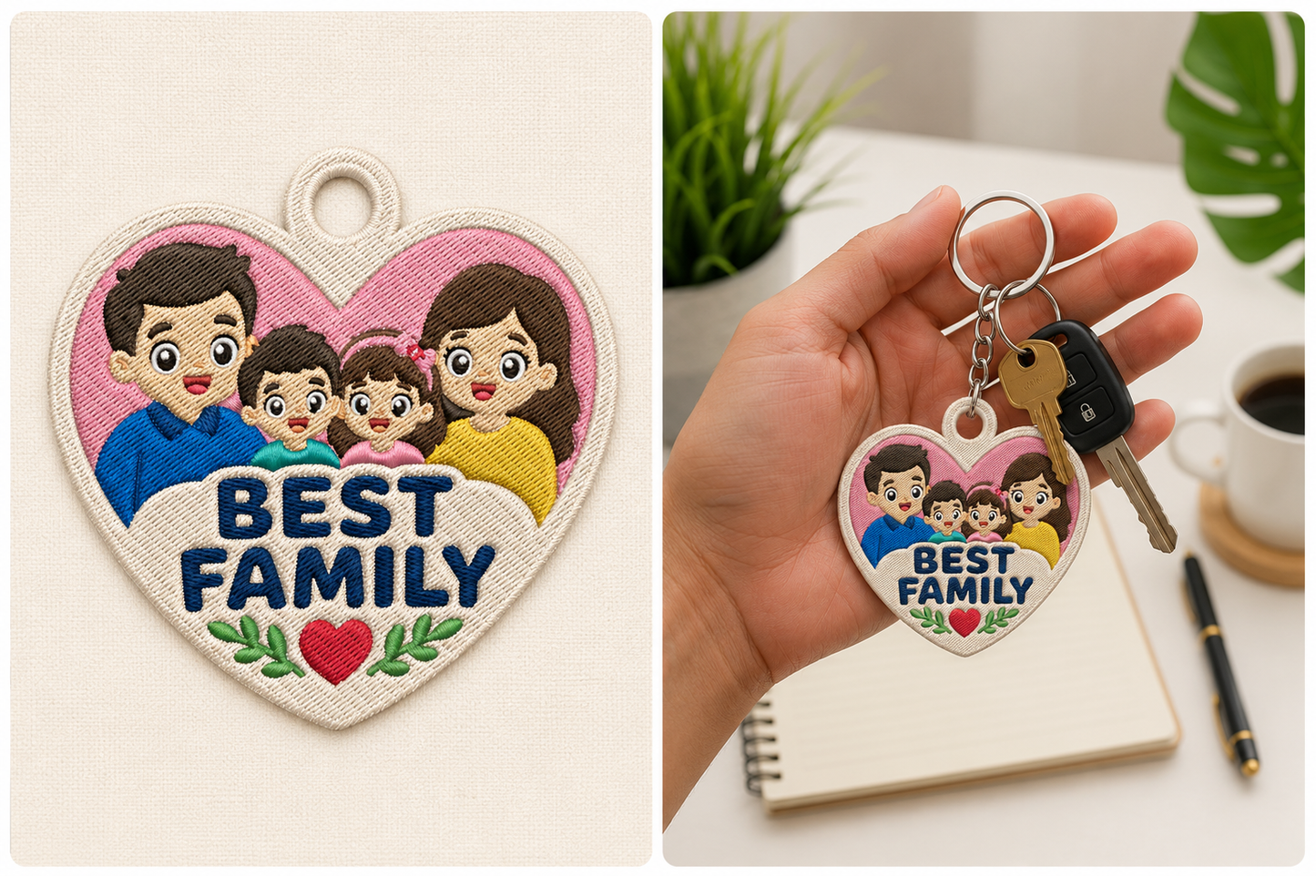 Best Family Keychain Embroidery Design – Family Love Machine Embroidery Pattern, Cute Family Key Fob & Bag Charm Embroidery Design