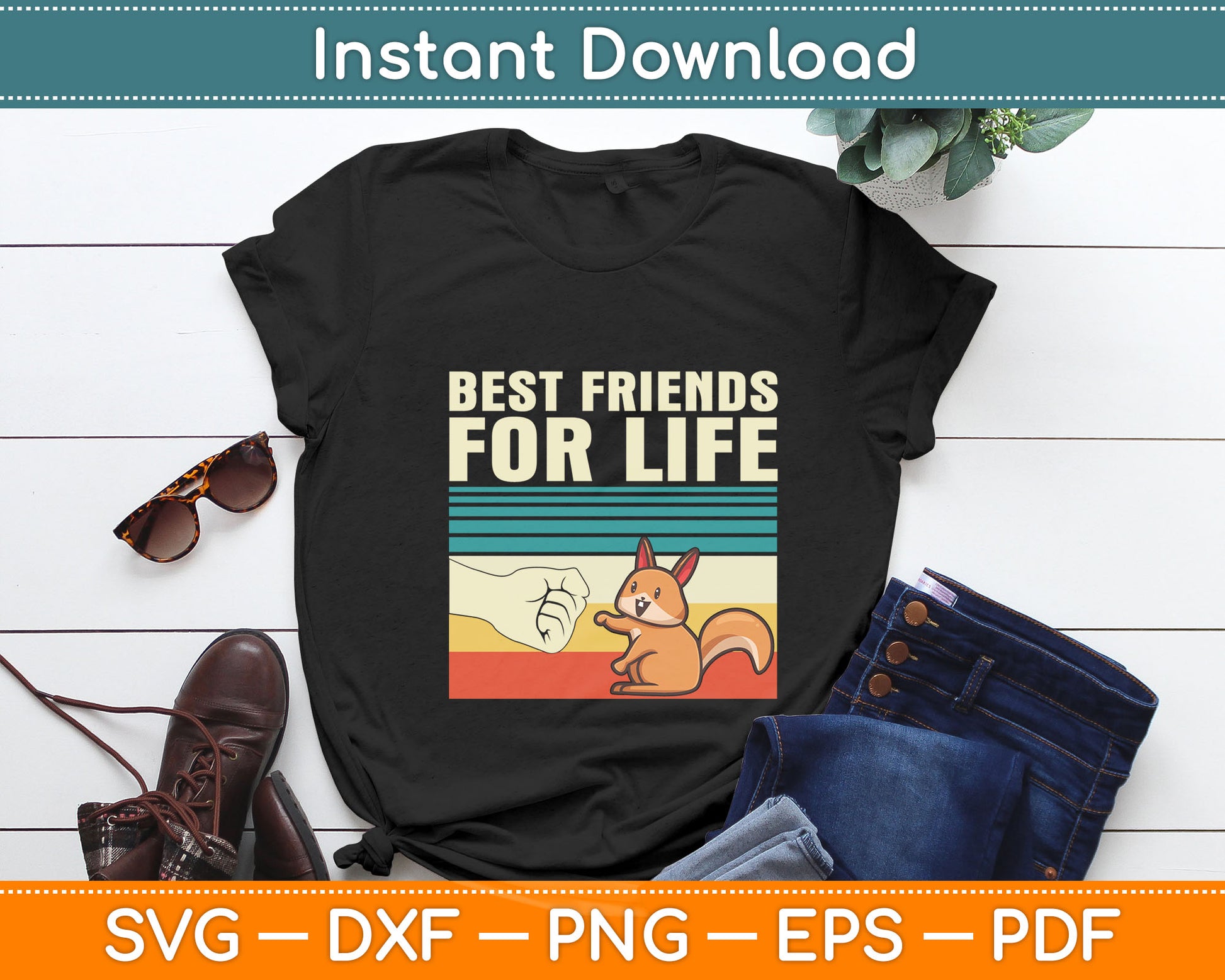 Best Friend For Life Squirrel Fist Bump Retro Svg Digital Cutting File
