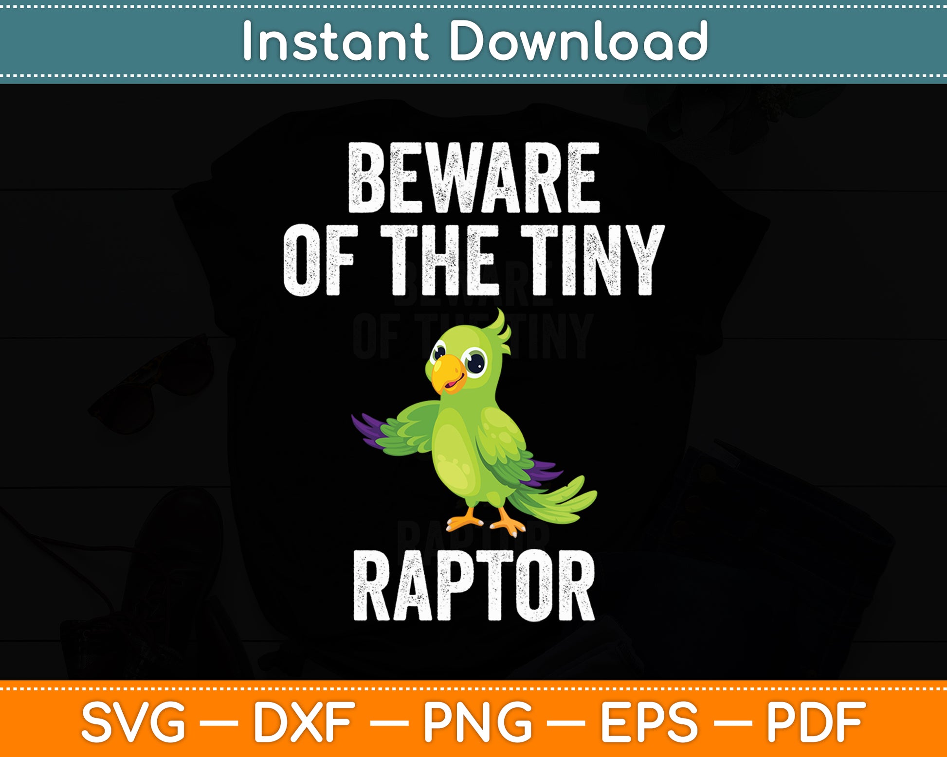 Beware of the Tiny Raptor Green Parrotlet Vintage Parrot Svg Digital Cutting File
