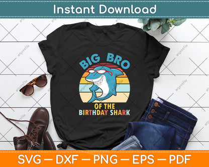 Big Bro Of The Birthday Shark Retro Vintage Svg Digital Cutting File