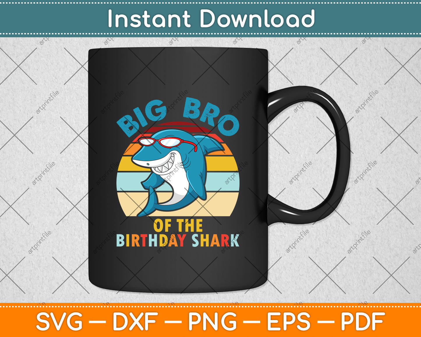 Big Bro Of The Birthday Shark Retro Vintage Svg Digital Cutting File