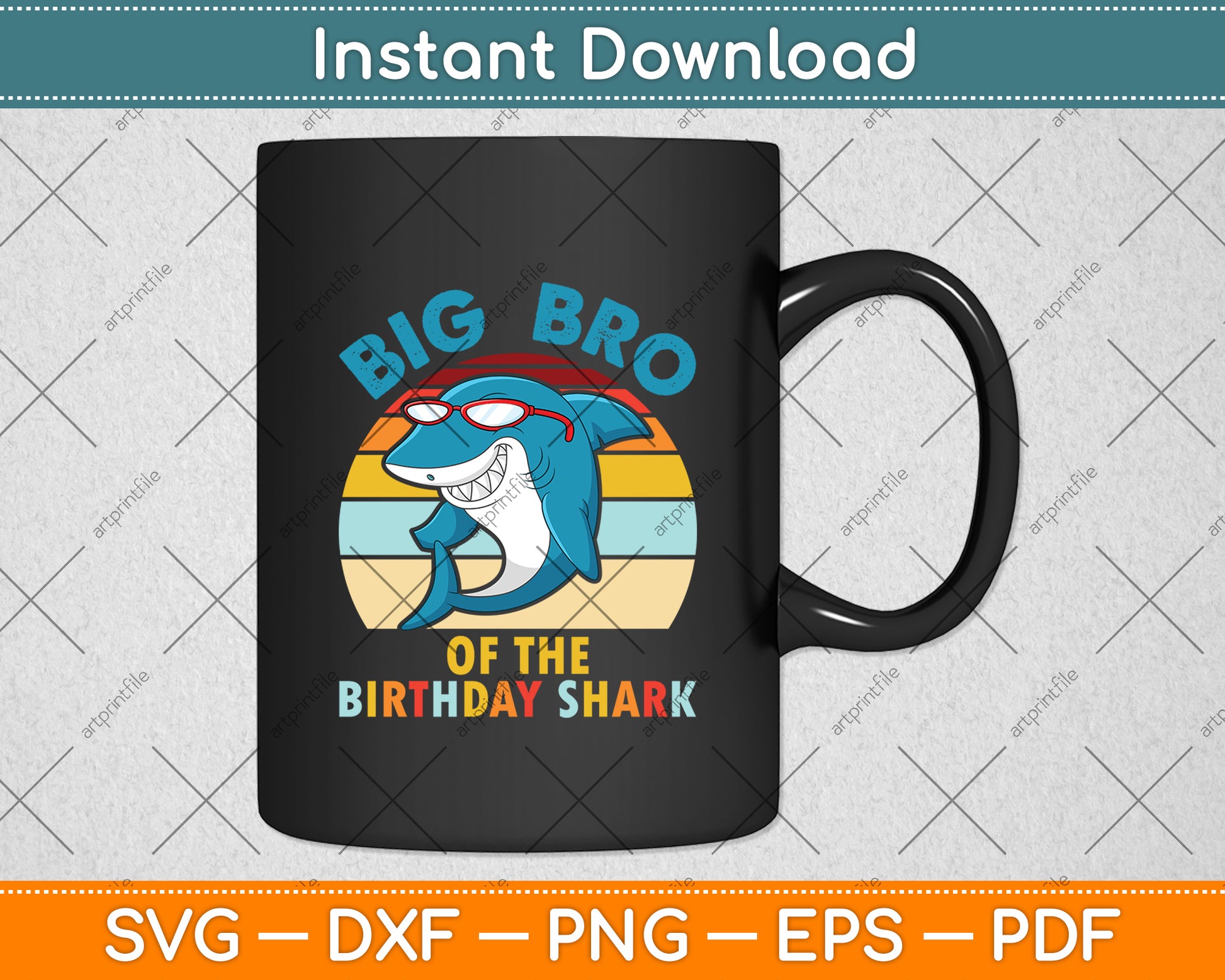 Big Bro Of The Birthday Shark Retro Vintage Svg Digital Cutting File