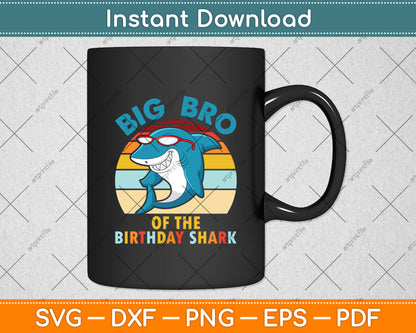 Big Bro Of The Birthday Shark Retro Vintage Svg Digital Cutting File