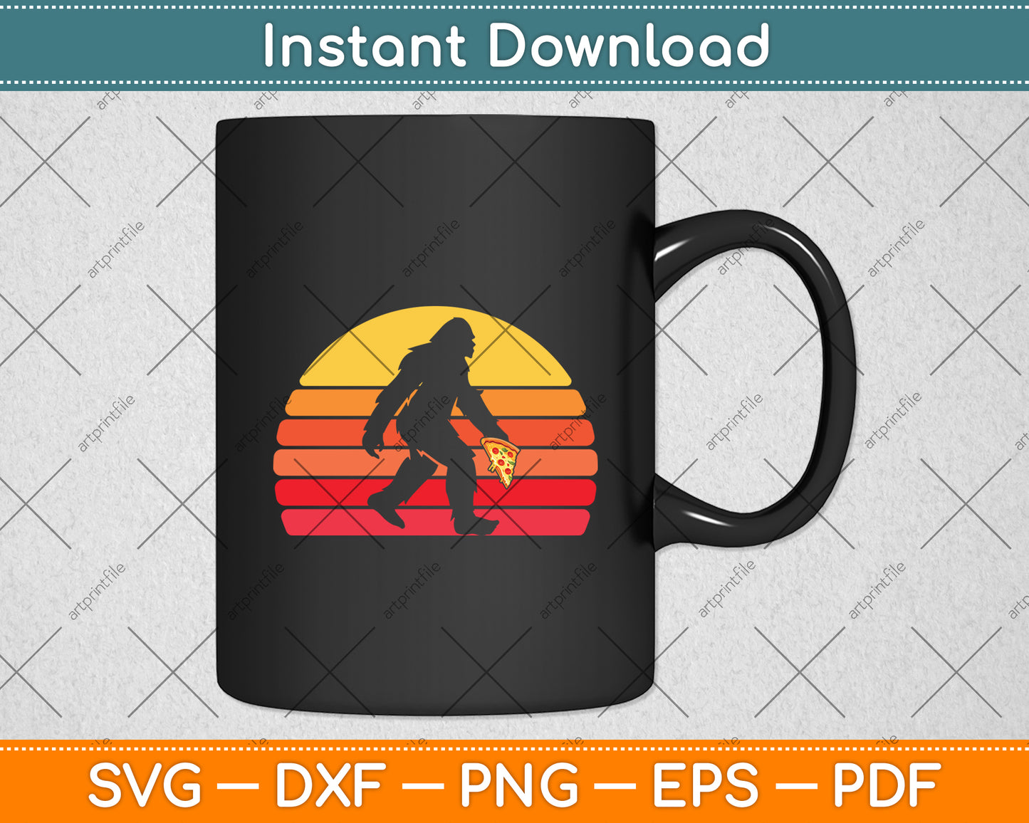 Bigfoot Eating Pizza Retro Vintage Svg Digital Cutting File
