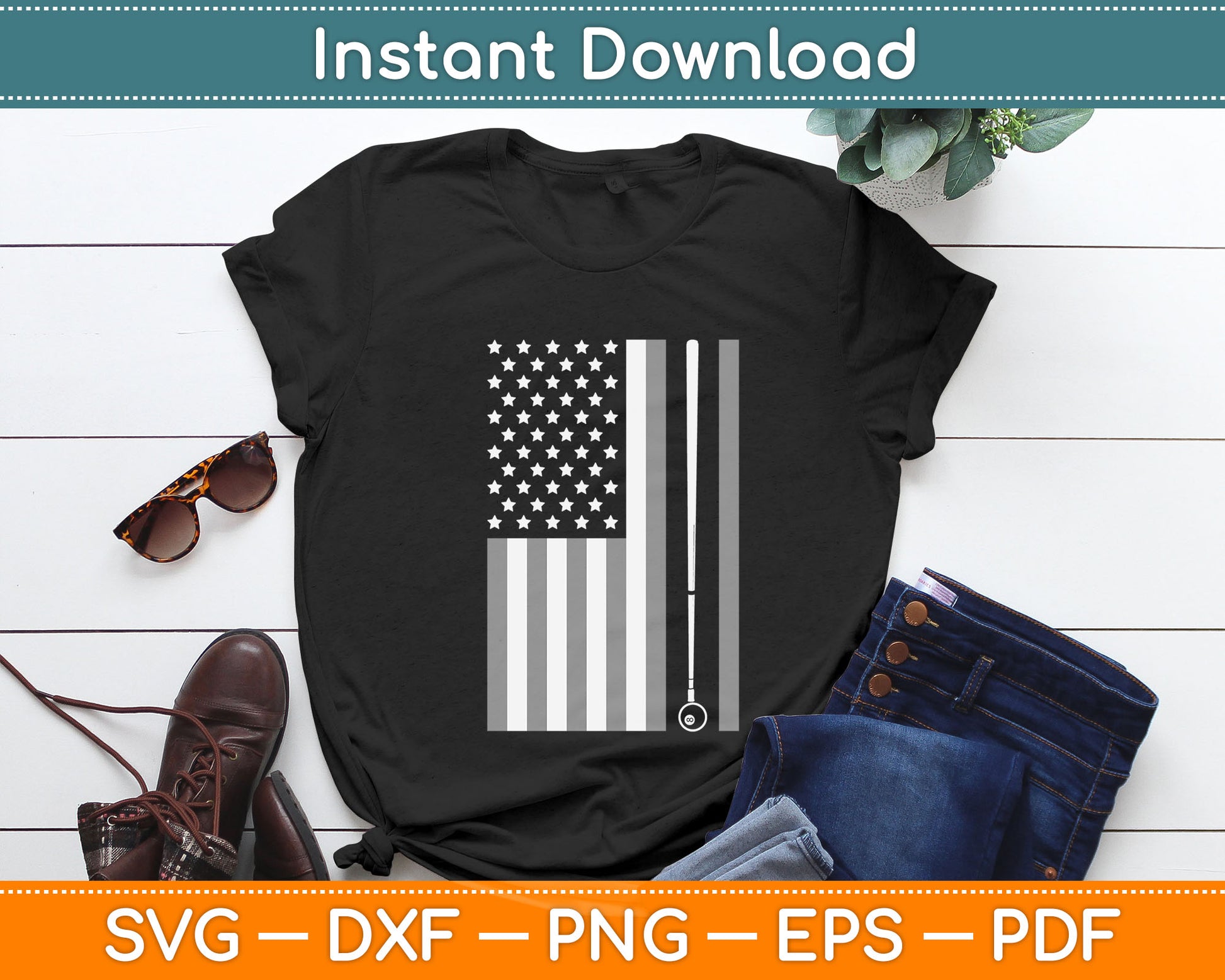 Pool Stick Billiards 8 Ball Vintage USA American Flag Svg Digital Cricut Cutting File