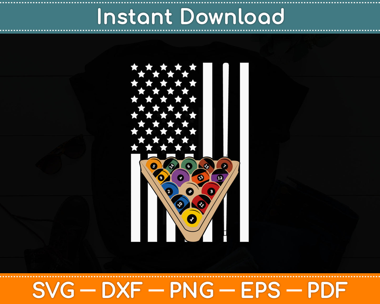 Billiard Stick Ball Pool American Flag Svg Digital Cutting File