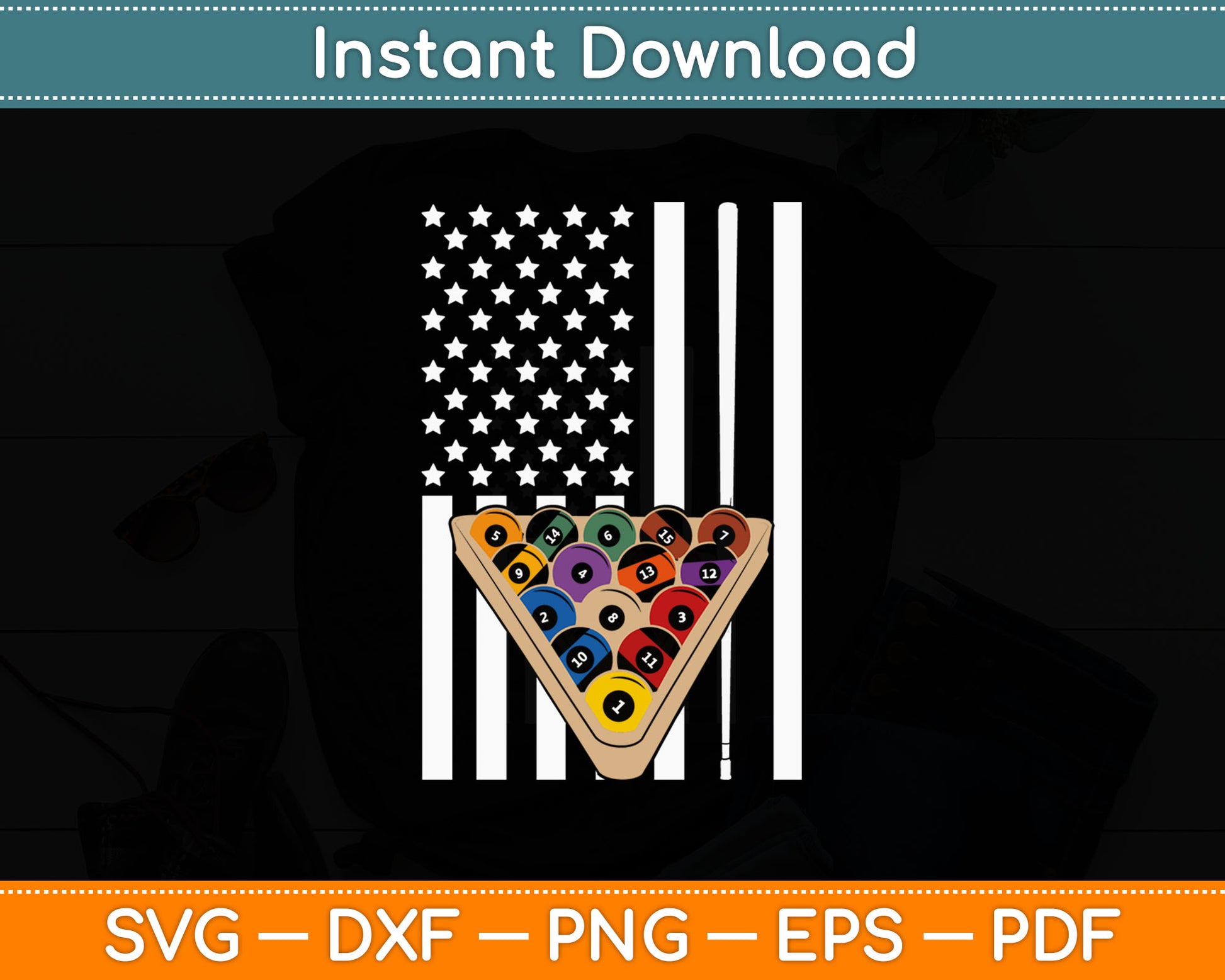 Billiard Stick Ball Pool American Flag Svg Digital Cutting File