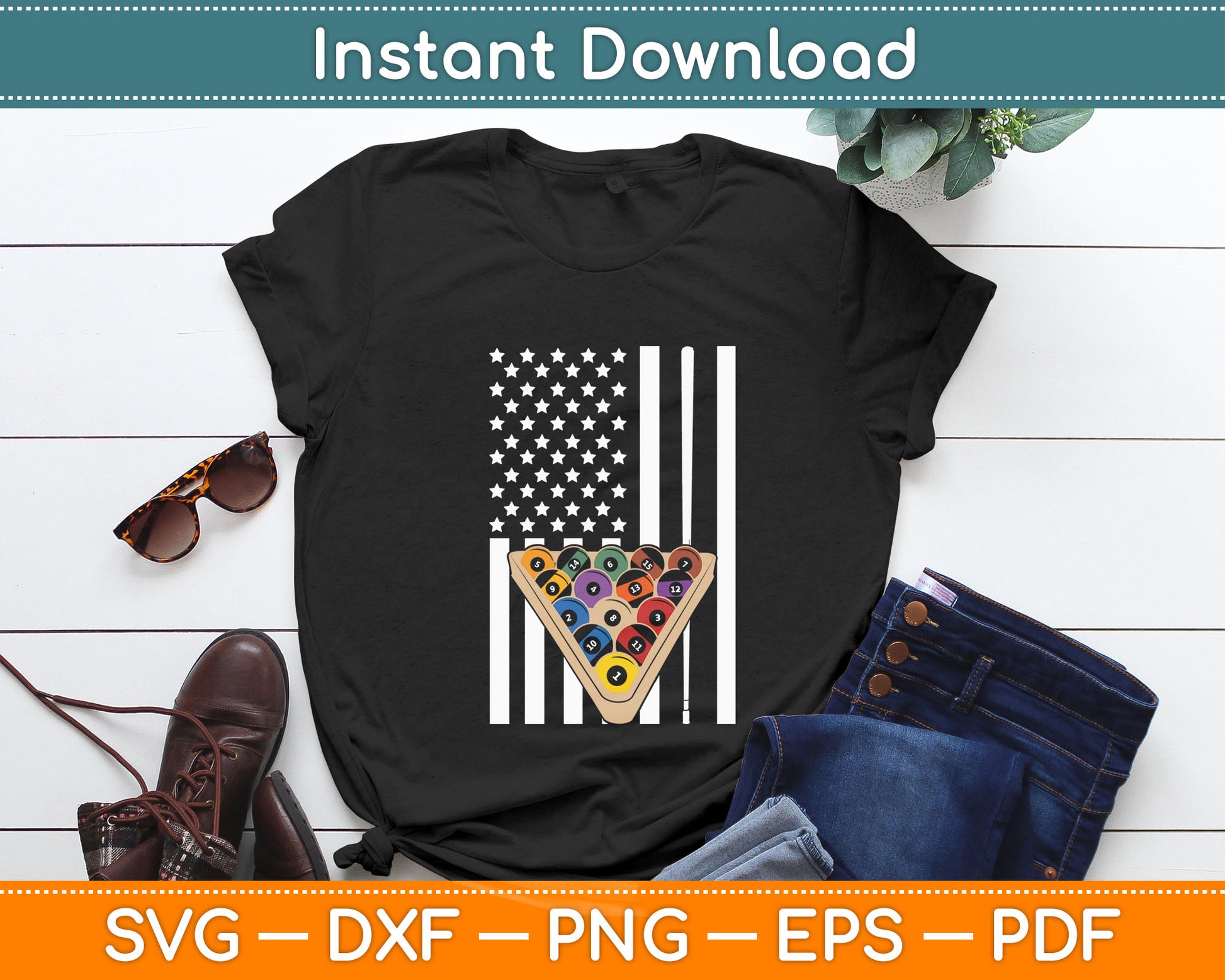 Billiard Stick Ball Pool American Flag Svg Digital Cutting File