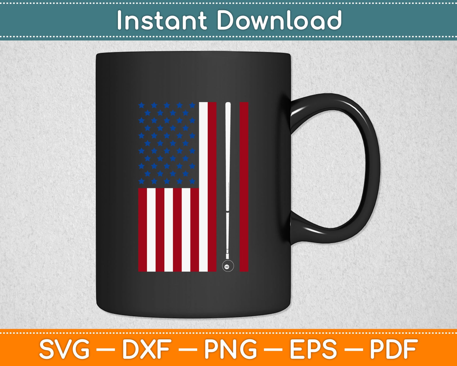 American Flag Billiard Stick Cute Table Game Funny Svg Digital Cutting File