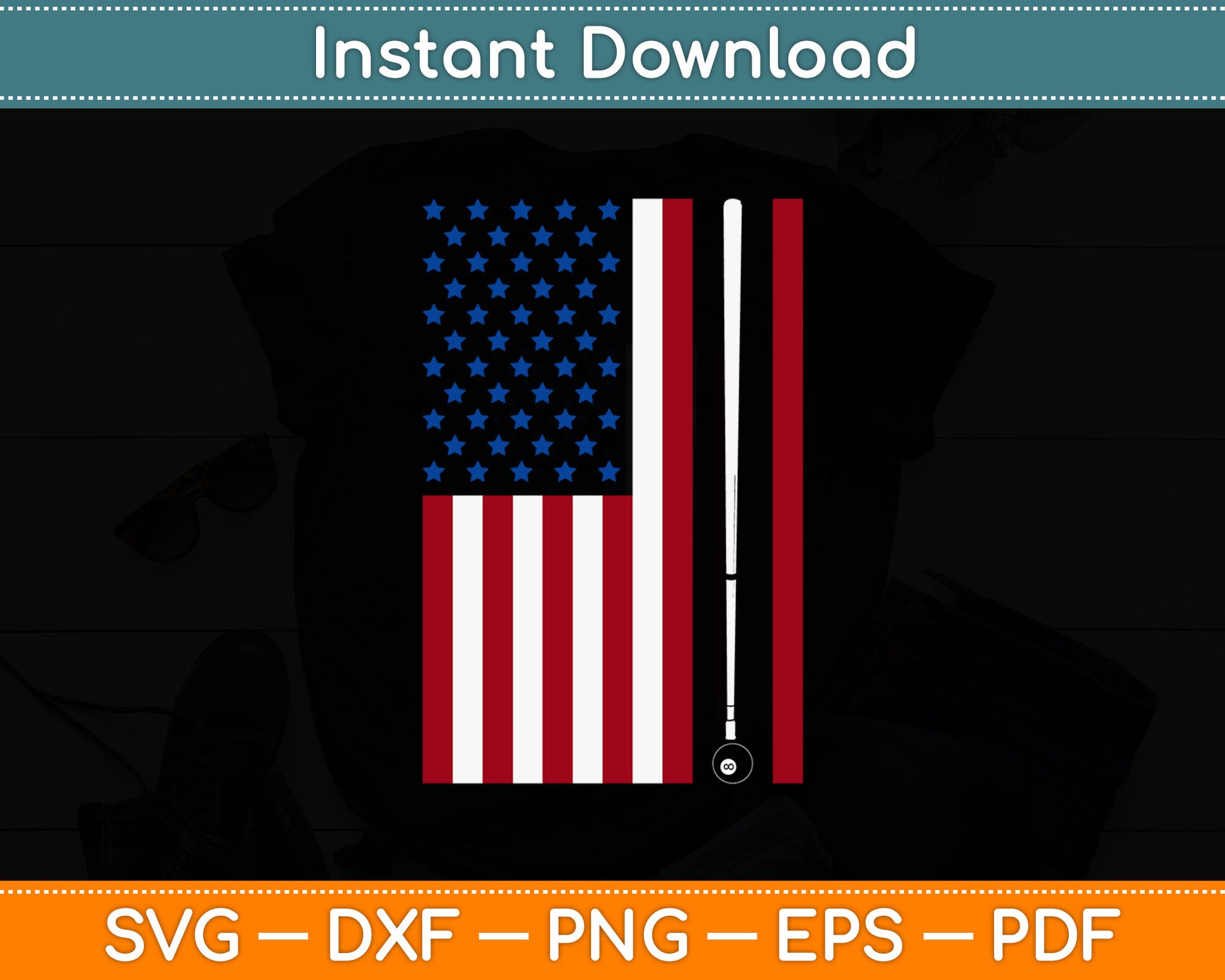 American Flag Billiard Stick Cute Table Game Funny Svg Digital Cutting File
