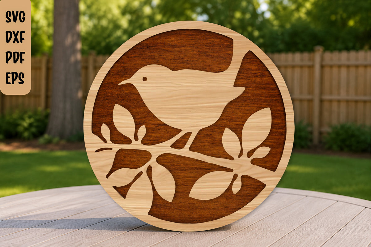 Bird on Branch Laser Cut SVG