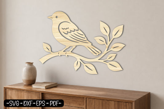 Bird on Branch Laser Cut SVG | Nature Bird Wall Art Cut File
