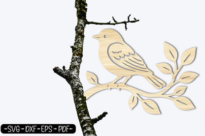 Bird on Branch Laser Cut SVG | Nature Bird Wall Art Cut File