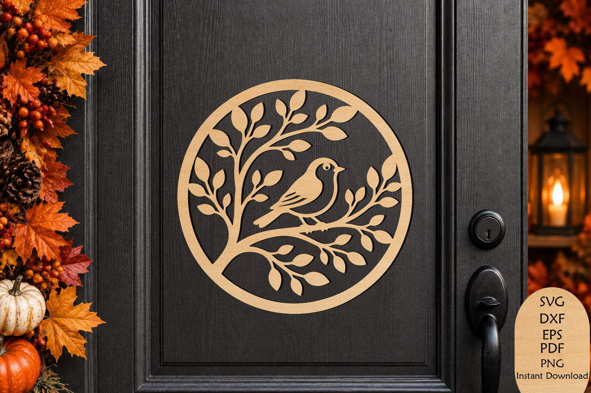 Bird on Branch Laser Cut SVG, Nature Bird Tree Branch Wall Art Cut File