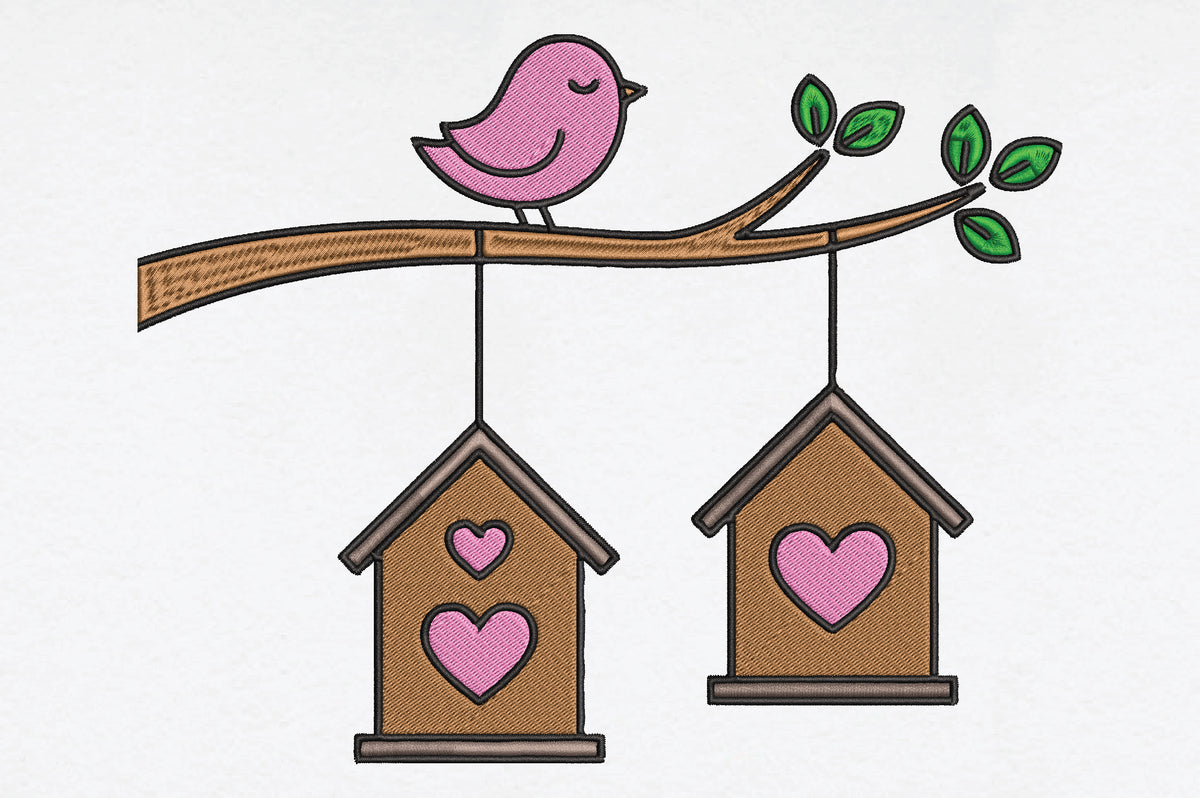 Birds and Birdhouses Embroidery Design