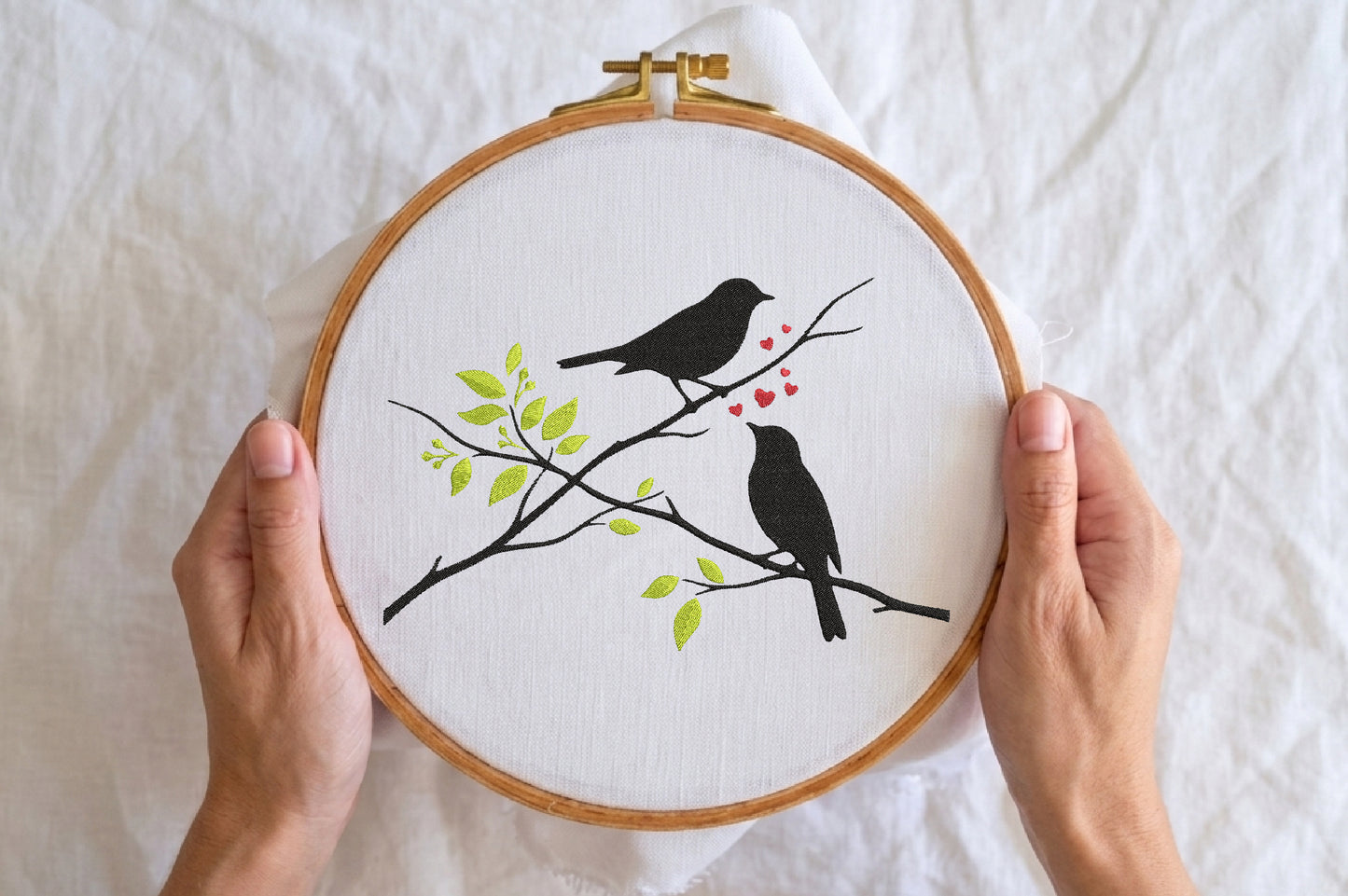 Birds in Tree Embroidery Design – Beautiful Bird and Tree Machine Embroidery Pattern, Nature Scene Embroidery Design