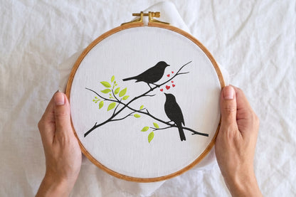 Birds in Tree Embroidery Design – Beautiful Bird and Tree Machine Embroidery Pattern, Nature Scene Embroidery Design