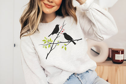 Birds in Tree Embroidery Design – Beautiful Bird and Tree Machine Embroidery Pattern, Nature Scene Embroidery Design