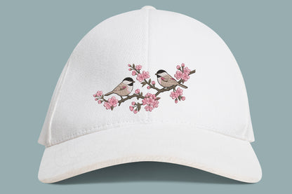 Birds on Cherry Blossom Branch Embroidery Design – Beautiful Bird & Sakura Machine Embroidery Pattern, Japanese Floral Nature Embroidery Design