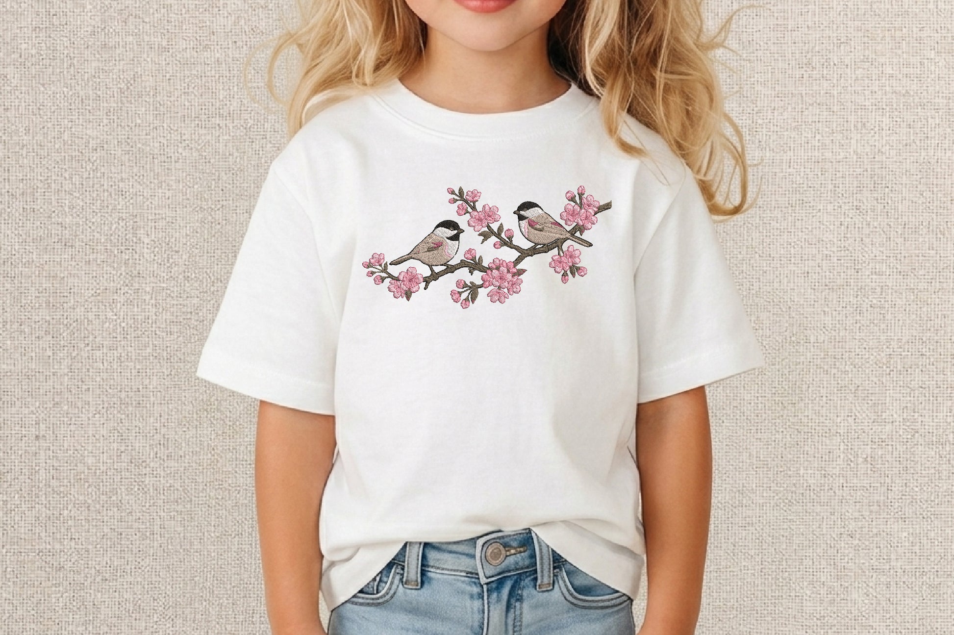 Birds on Cherry Blossom Branch Embroidery Design – Beautiful Bird & Sakura Machine Embroidery Pattern, Japanese Floral Nature Embroidery Design