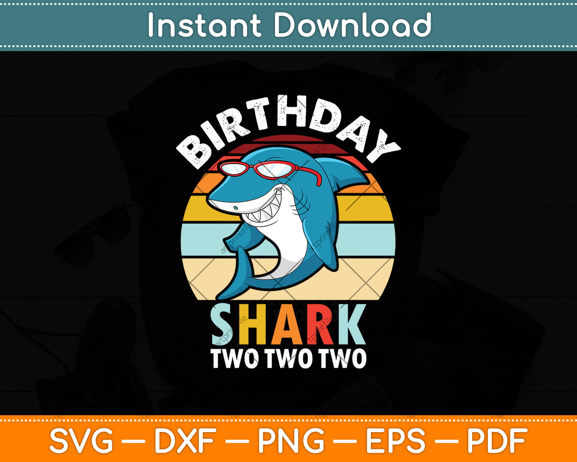 Birthday Shark Two Vintage Retro Svg Digital Cutting File