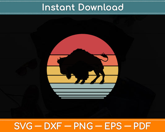 Bison 60s 70s Sunset Buffalo Mammal Animal Retro Vintage Svg Digital Cutting File