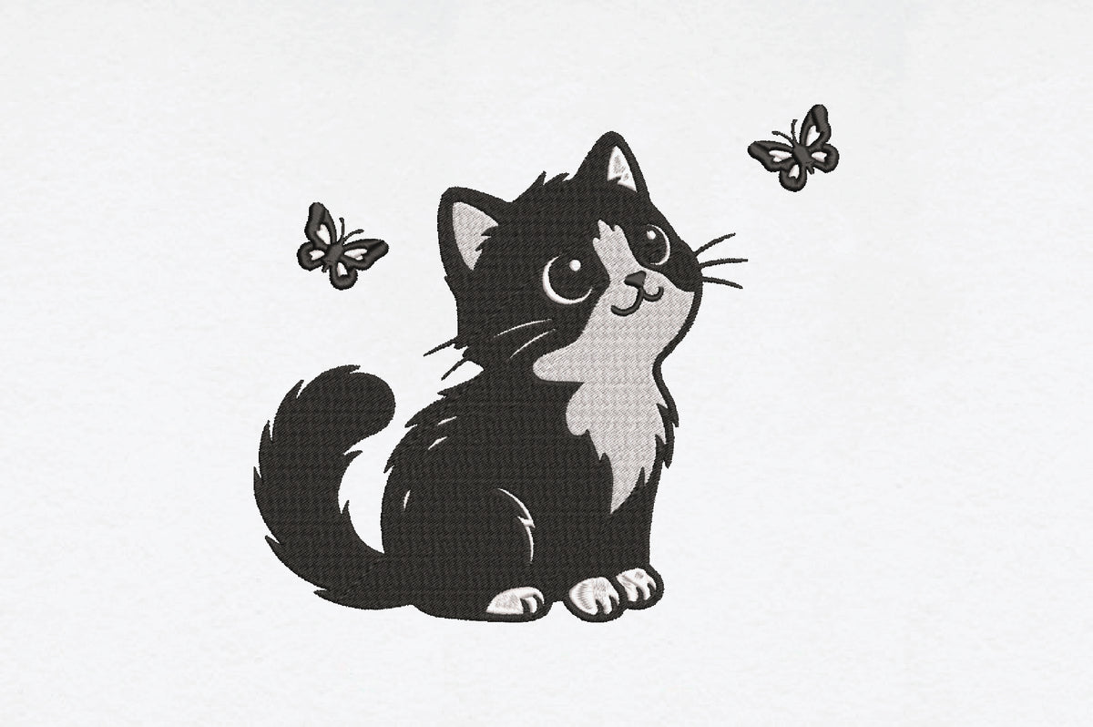 Black and White Cat Embroidery Design