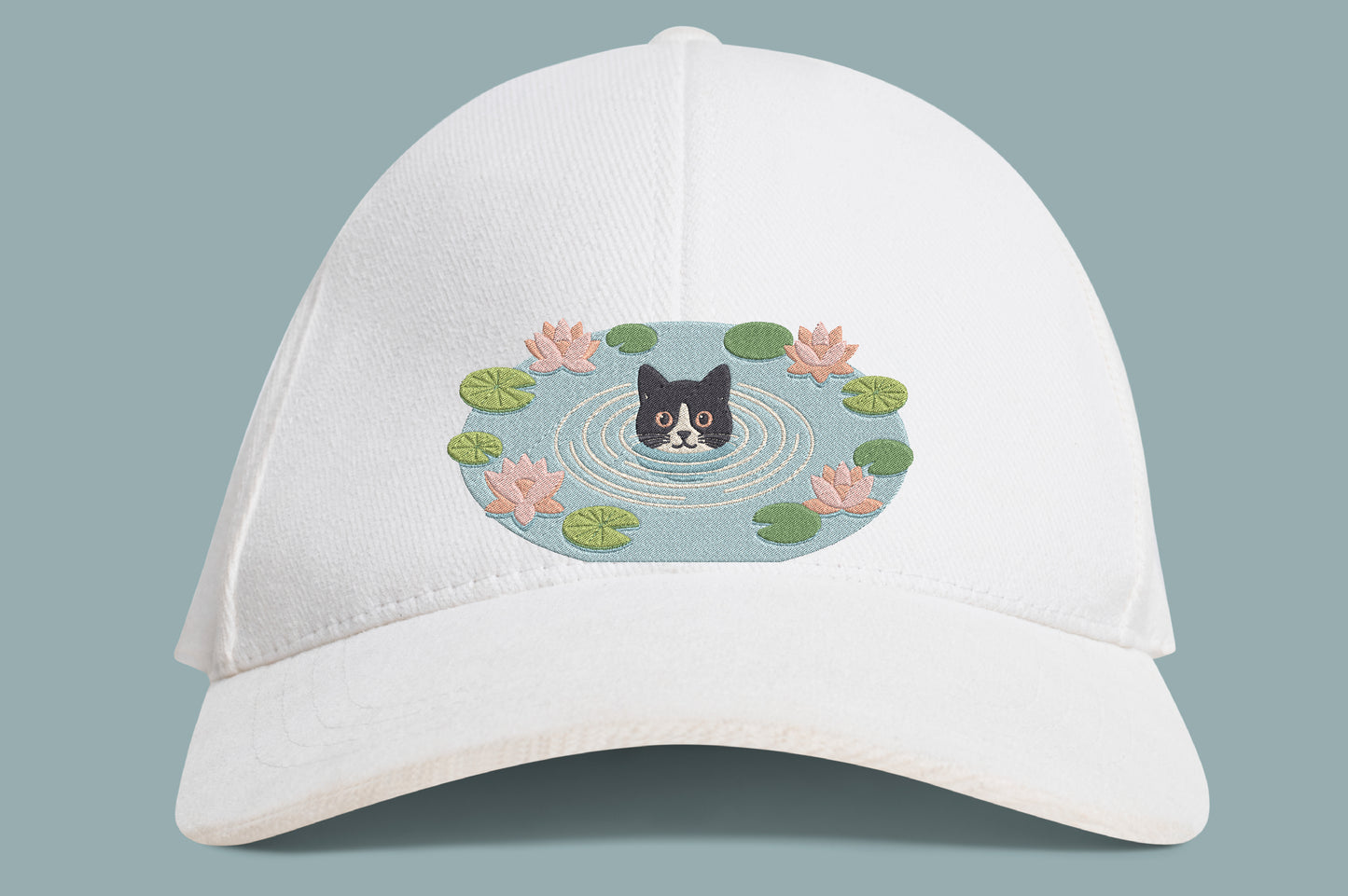 Black Cat Embroidery Kit with Lotus Flowers – Elegant Cat & Floral Machine Embroidery Design, Botanical Animal Embroidery