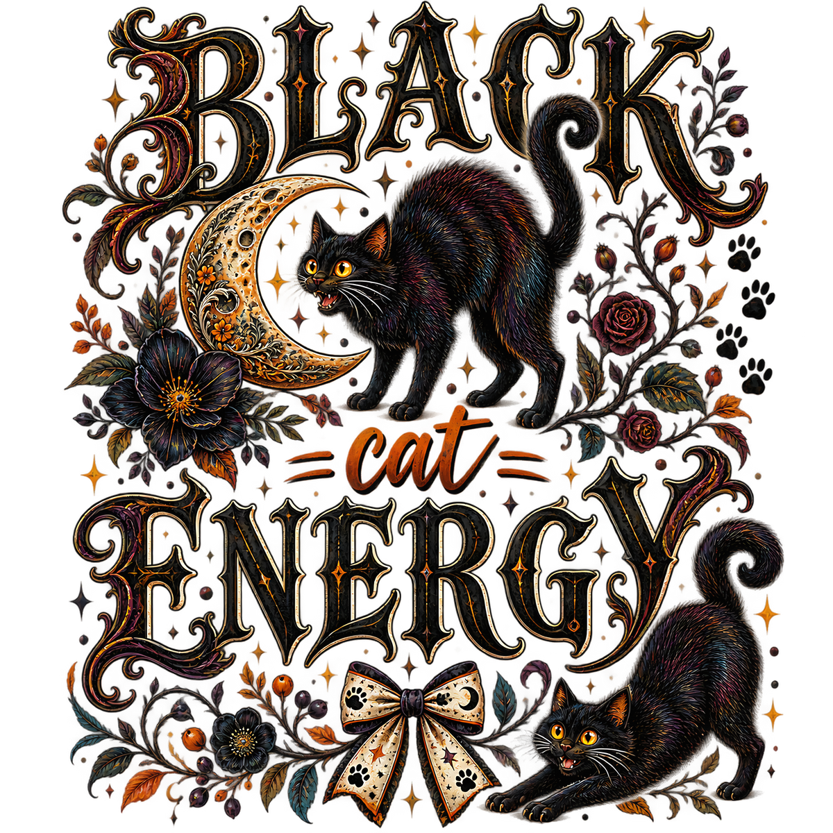 Black Cat Energy Halloween PNG