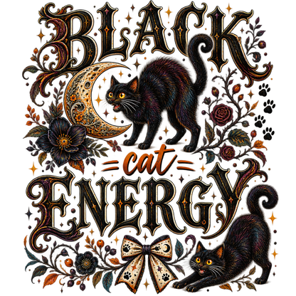 Black Cat Energy Halloween PNG