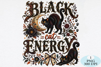 Black Cat Energy Halloween PNG